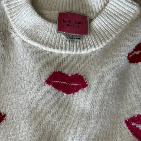 Kate Spade Lips Mockneck Sweater XL White/Pink/Red - Picture 4 of 9